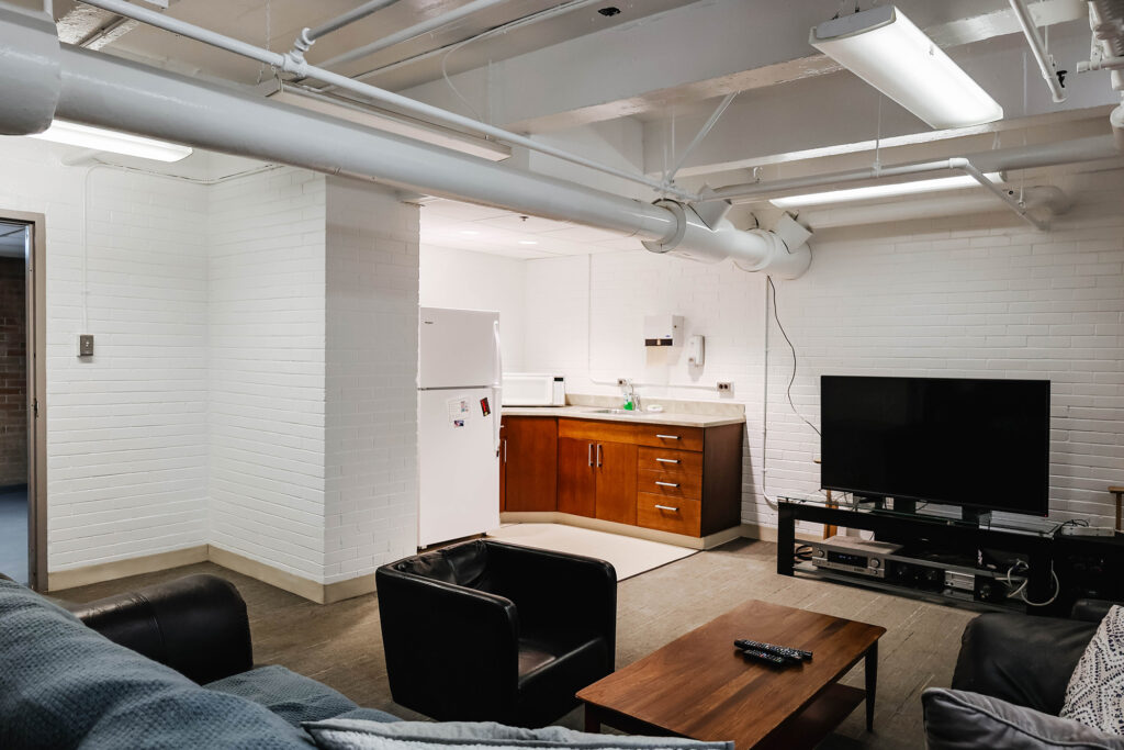basement room with tv