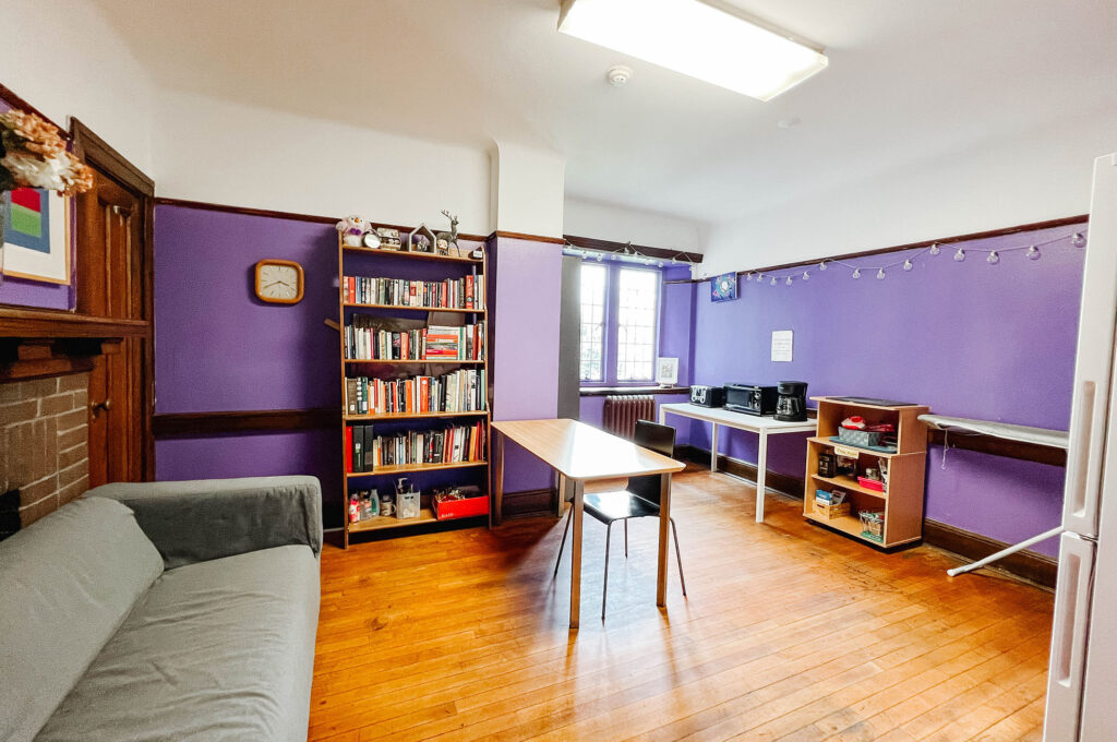 study room with bookcase